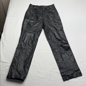 Vintage‎ Womens L.A. Leather California Black 100% Leather Pants size 30 satin